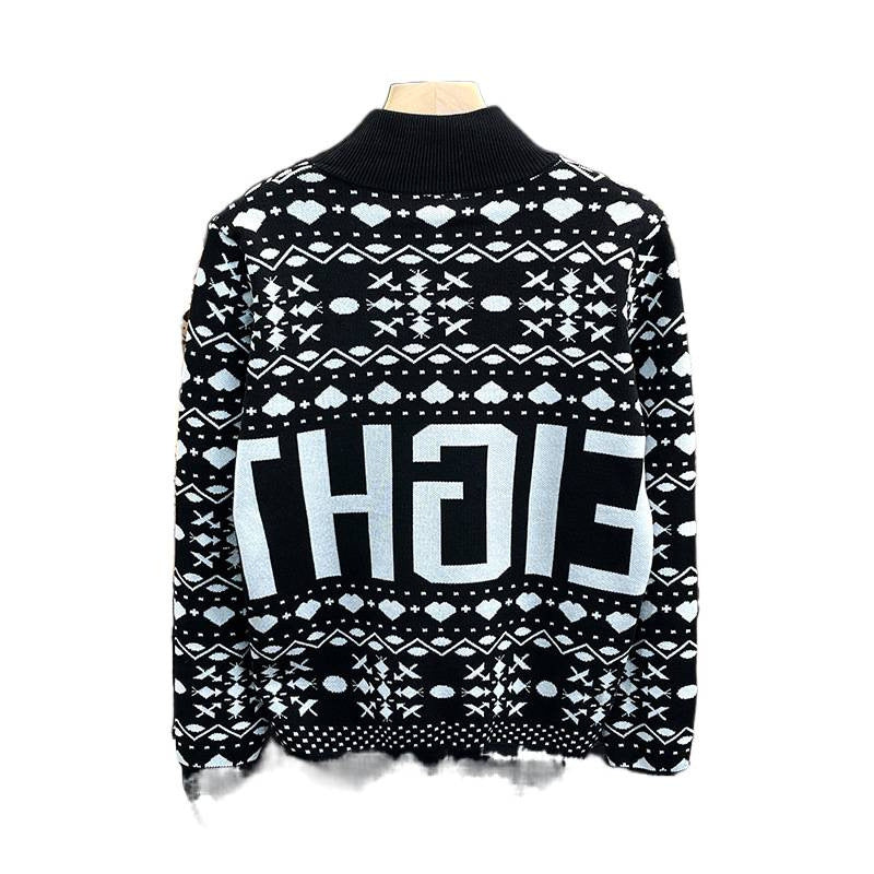 Herren Rollkragenpullover mit Norweger-Jacquard und großflächigem Logoprint Echoarchiv