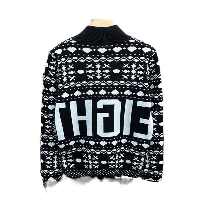 Herren Rollkragenpullover mit Norweger-Jacquard und großflächigem Logoprint Echoarchiv