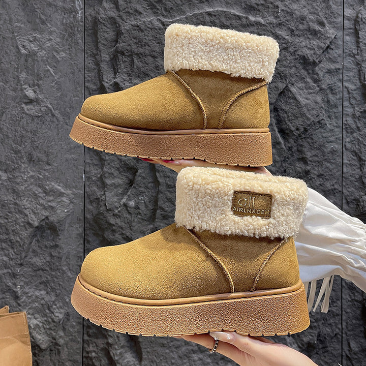 Damen Gefütterte Plateau‑Winterstiefeletten mit Teddyfell‑Kragen und rutschfester Profilsohle – Varelle