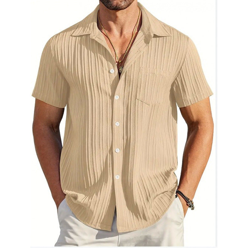 Herren Kurzarm Crinkle-Hemd mit Reverskragen und Brusttasche – Arvello