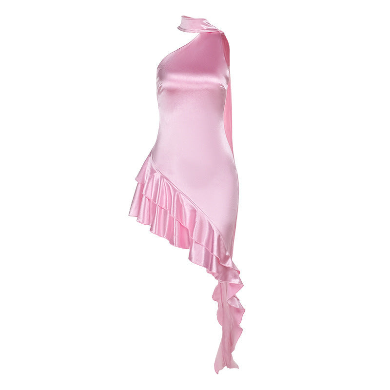 Damen elegantes Langarm-Maxi-Kleid mit asymmetrischem Saum Echo Archiv
