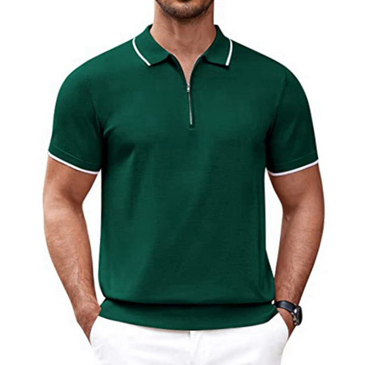 Herren modernes Kurzarm-Polo mit feinem Reißverschluss Echoarchiv