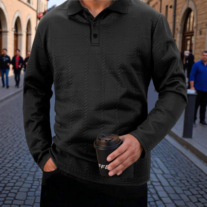 Herren stylisches Langarm-Polohemd mit strukturiertem Design Echoarchiv