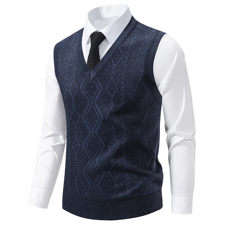 Herren elegante Strickweste mit V-Ausschnitt und strukturiertem Muster Echoarchiv