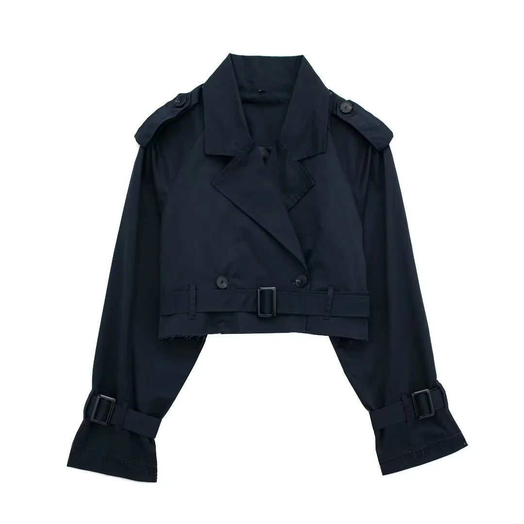 Damen kurzgeschnittene Trenchjacke mit Epauletten, Taillengürtel und verstellbaren Manschetten Echo Archiv