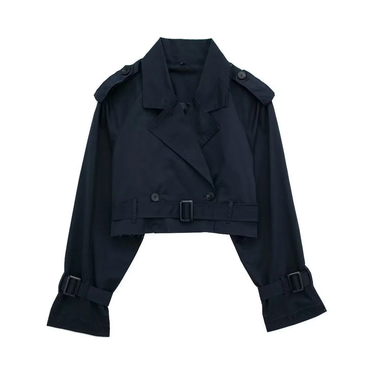 Damen kurzgeschnittene Trenchjacke mit Epauletten, Taillengürtel und verstellbaren Manschetten Echo Archiv
