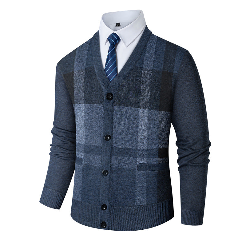 Herren Komfortabler V-Ausschnitt Strickjacke mit klassischem Karomuster Echoarchiv