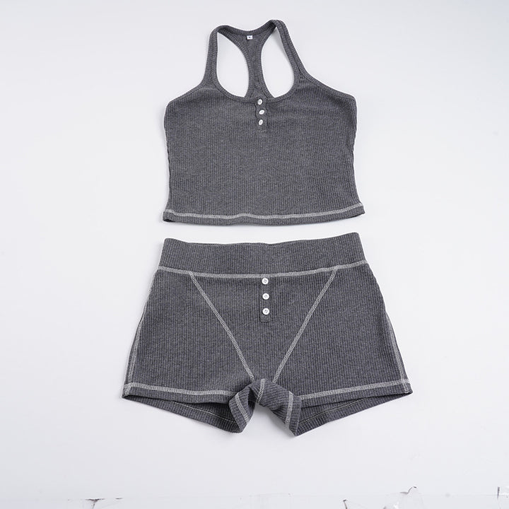 Damen Sportliches Top und Shorts-Set mit Knopfdetails Echo Archiv