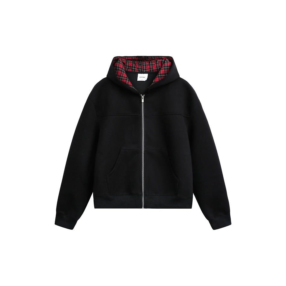 Unisex Kapuzenjacke mit Karofutter und durchgehendem Reißverschluss Echoarchiv