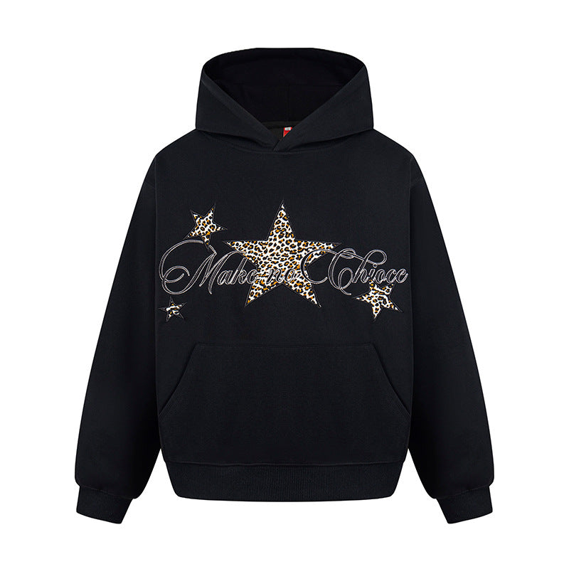 Damen Oversize Kapuzenpullover mit Kängurutasche und Leo‑Stern‑Print Echoarchiv