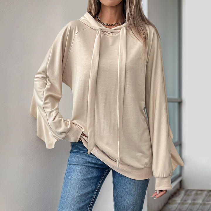 Damen Lässiger Oversize-Hoodie mit Kapuze, langen Kordelbändern und Raglanärmeln Echoarchiv