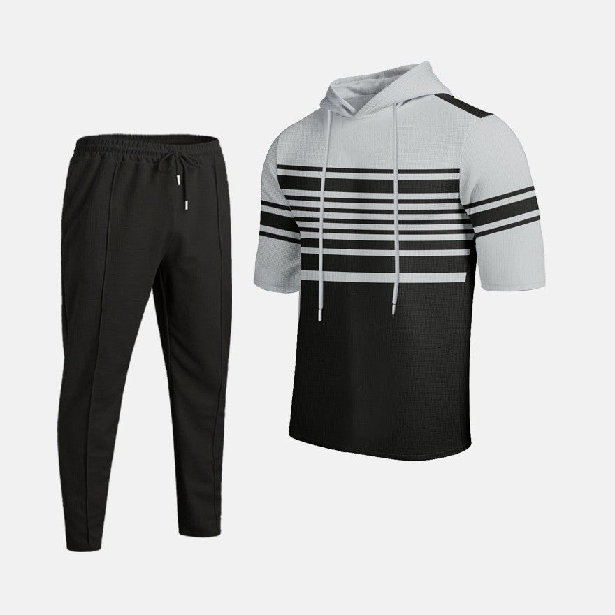 Herren Sportlicher Hoodie mit modischem Streifenmuster und bequemen Hosen Echoarchiv