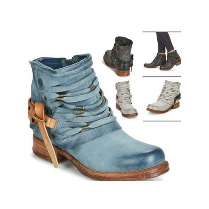 Damen Fransen-Ankle-Boots mit geschichteten Riemen und seitlichem Reißverschluss – Varelle