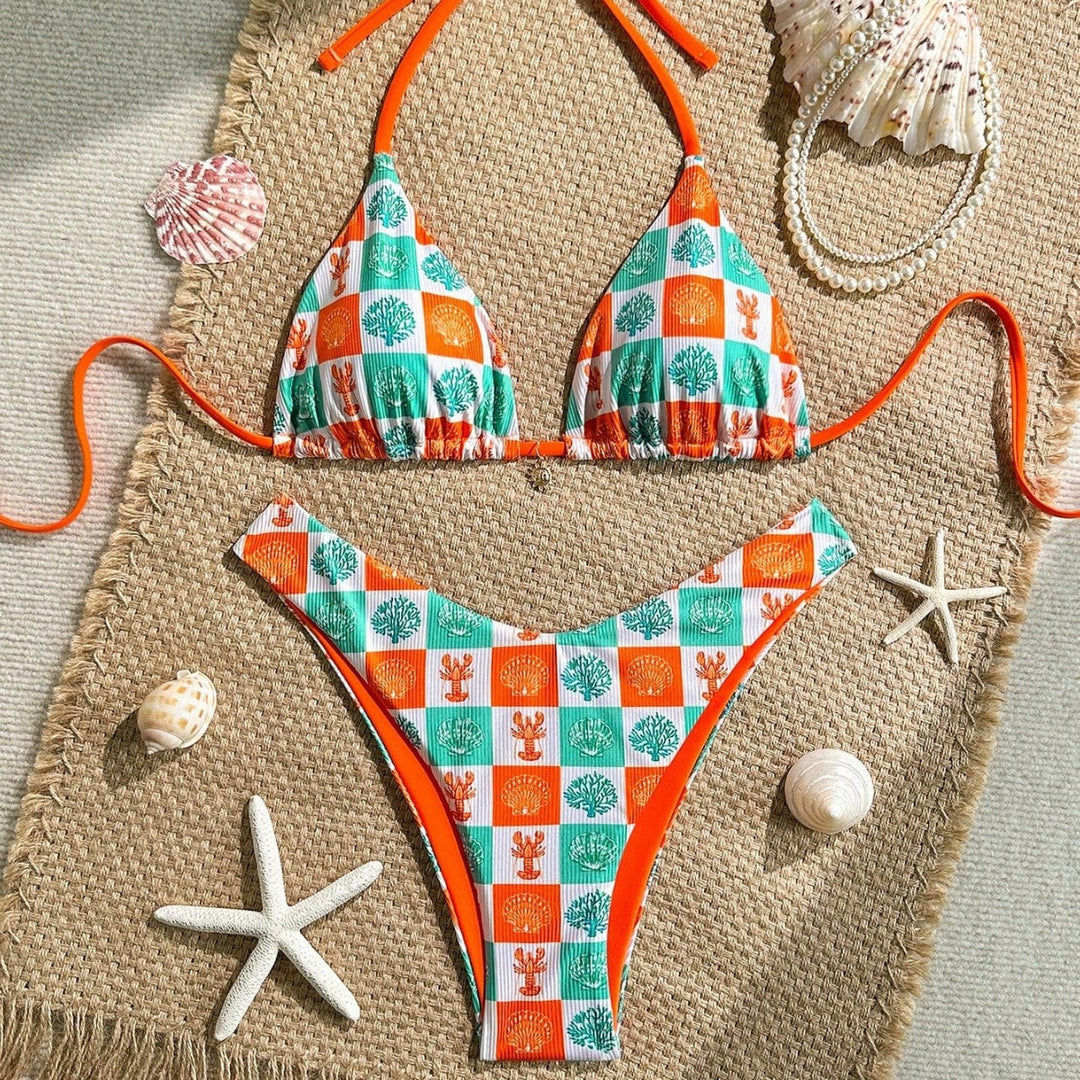 Damen Triangel-Bikini mit maritimen Mustern und verstellbaren Trägern Echo Archiv
