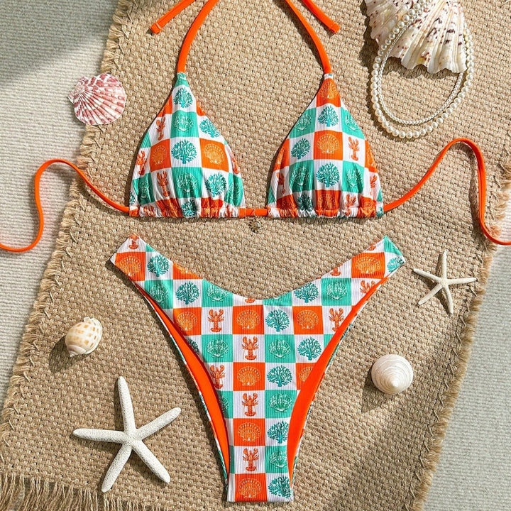 Damen Triangel-Bikini mit maritimen Mustern und verstellbaren Trägern Echo Archiv