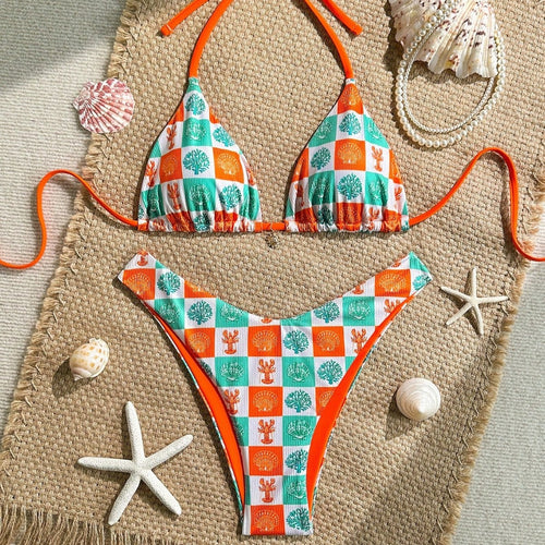 Damen Triangel-Bikini mit maritimen Mustern und verstellbaren Trägern Echo Archiv