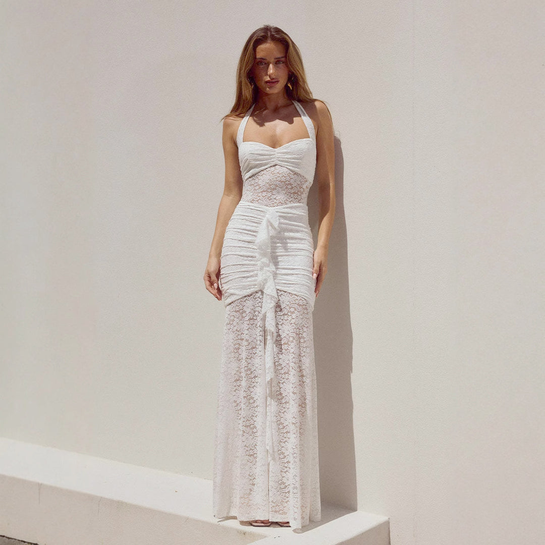 Damen Raffiniertes Maxikleid mit Spitzenakzenten und tiefem Schlitz Echo Archiv