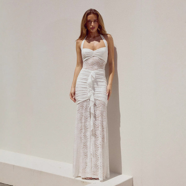 Damen Raffiniertes Maxikleid mit Spitzenakzenten und tiefem Schlitz Echo Archiv