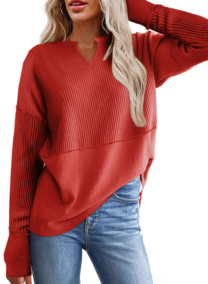 Damen Oversize-Pullover mit Waffle-Struktur, V-Notch und überschnittener Schulter Echo Archiv