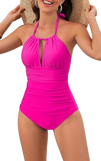 Damen Eleganter Hochwertiger Einteiler Badeanzug mit schmeichelndem Rüschendesign Echo Archiv