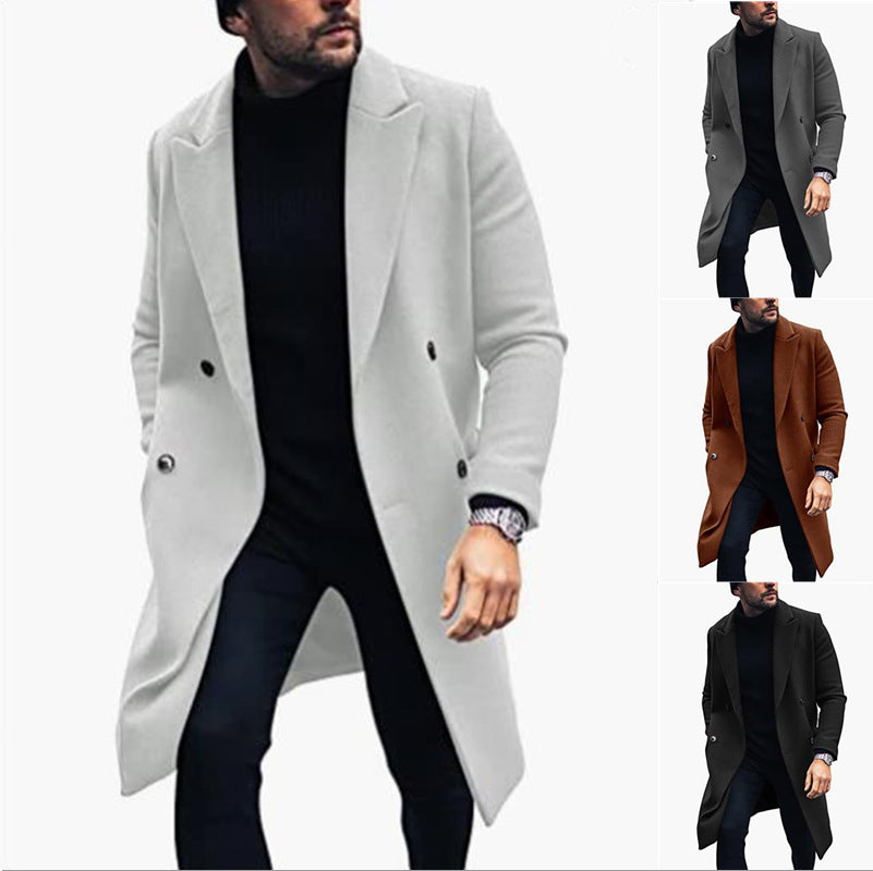 Herren moderner Langmantel mit doppelter Knopfreihe und elegantem Revers Echoarchiv