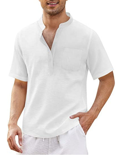 Herren hochwertiges Kurzarm-Henley-Shirt mit praktischer Brusttasche Echoarchiv