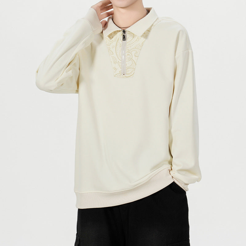 Herren Lockeres Sweatshirt mit Polokragen, halbem Reißverschluss und Paisley-Besatz Echo Archiv