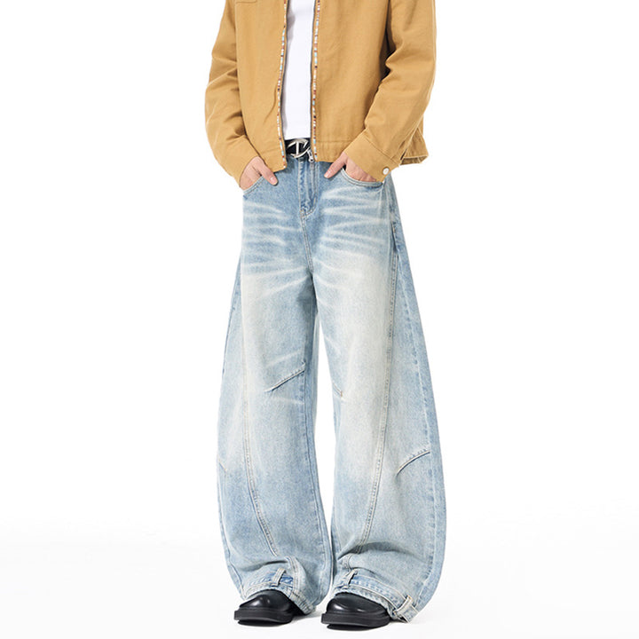 Herren Weitfallende Denim-Palazzo‑Hose mit skulpturalen Nahtpaneelen und bodenlangem Saum Echo Archiv