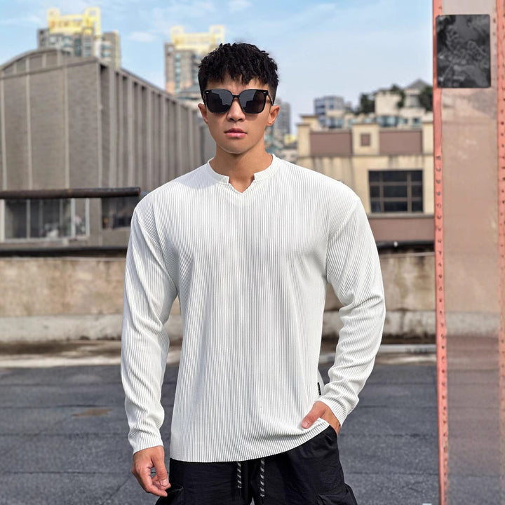 Herren Langarmshirt mit innovativem Rippdesign und modischem Stehkragen Echoarchiv