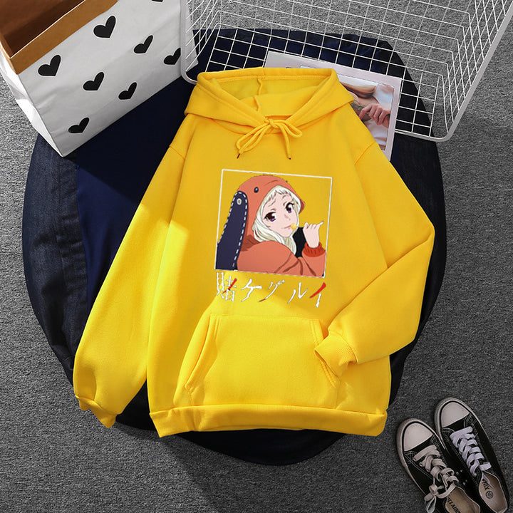 Damen Oversize Kapuzenpullover mit Manga-Frontprint und Kängurutasche – Auréline