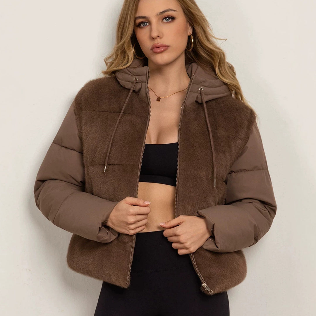 Damen Leichte wattierte Hybrid-Weste mit Teddyfront, abnehmbaren Ärmeln und Kordelkapuze Echo Archiv