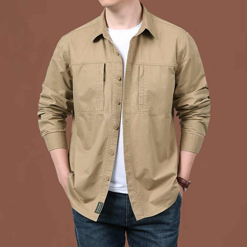 Herren nan leichtes Baumwoll-Utility-Overshirt mit zwei verdeckten Brusttaschen und klassischem Kentkragen Echo Archiv