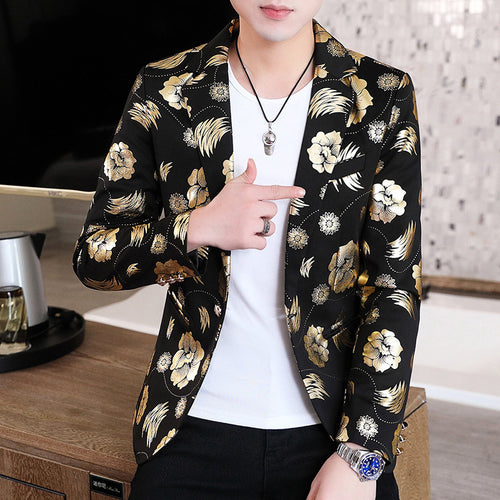 Herren Eleganter Blazer mit floralem Design und goldenen Akzenten Echoarchiv