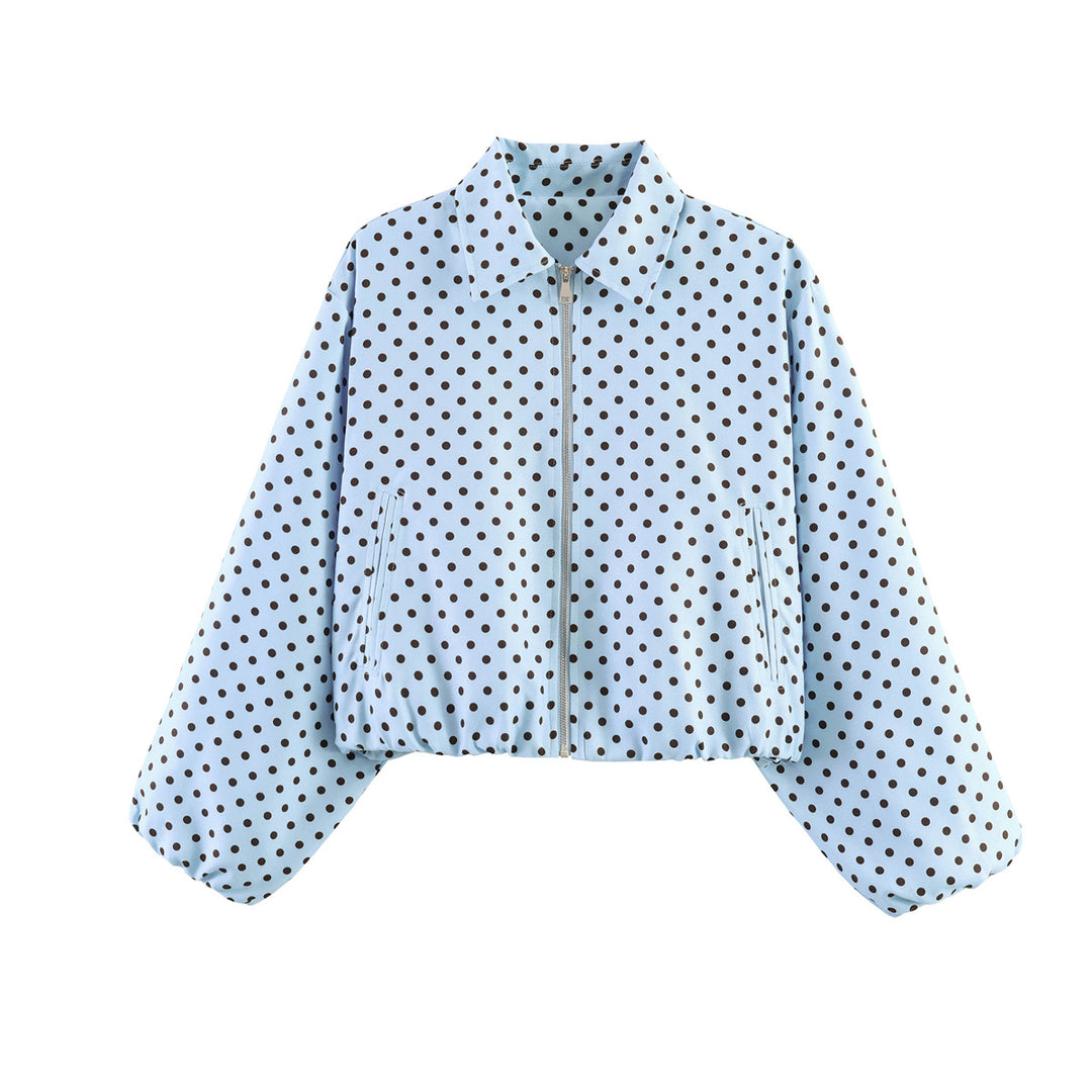 Damen Kurzjacke im Harrington‑Stil mit Polka‑Dot‑Muster, Ballonärmeln und elastischem Saum Echo Archiv