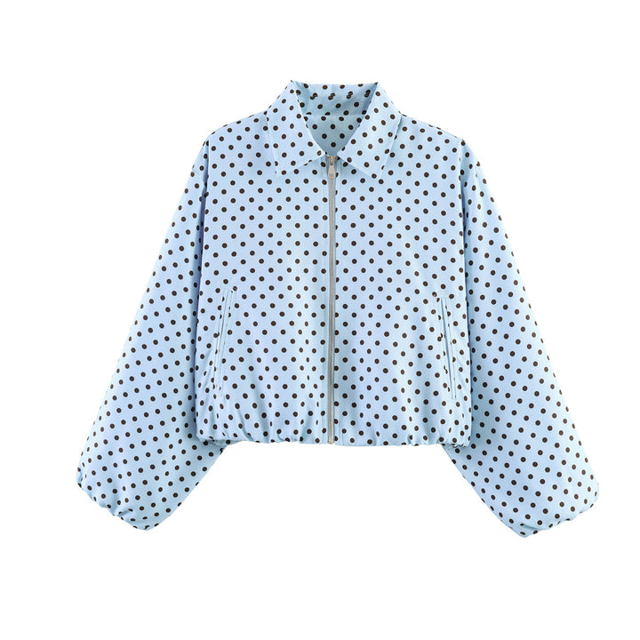 Damen Kurzjacke im Harrington‑Stil mit Polka‑Dot‑Muster, Ballonärmeln und elastischem Saum Echo Archiv