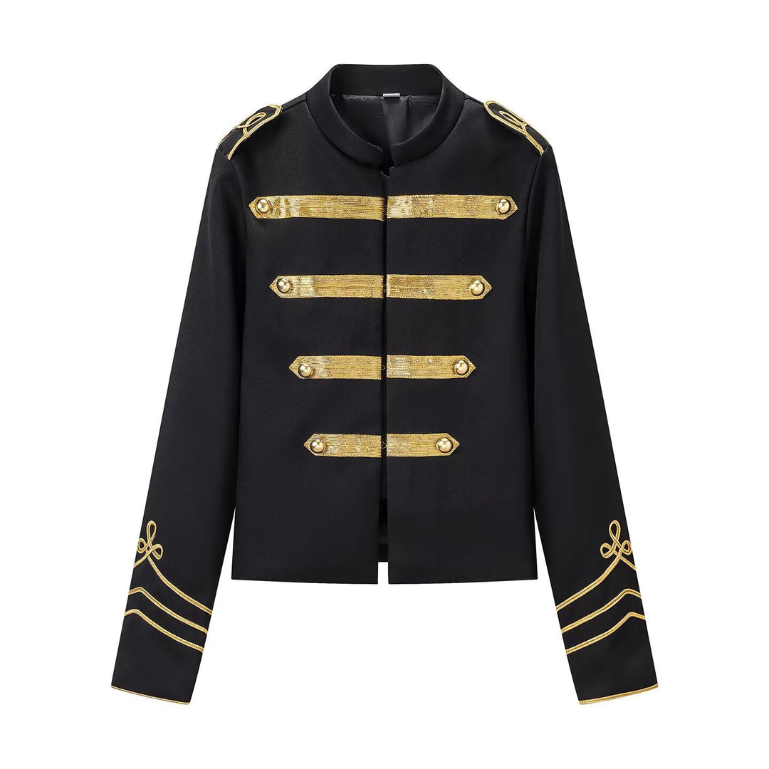 Damen militärinspirierte Kurzjacke mit Stehkragen und goldenen Galonborten Echo Archiv