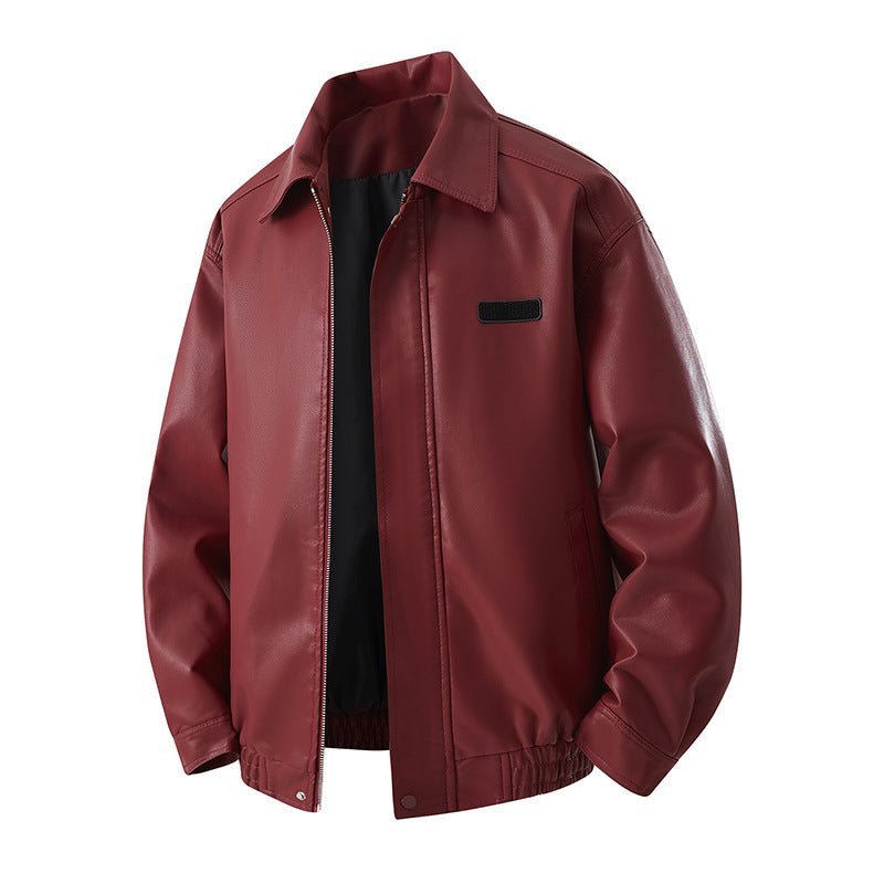 Herren Minimalistische Kunstleder-Blousonjacke mit Hemdkragen, verdecktem Reißverschluss & elastischem Saum Echoarchiv