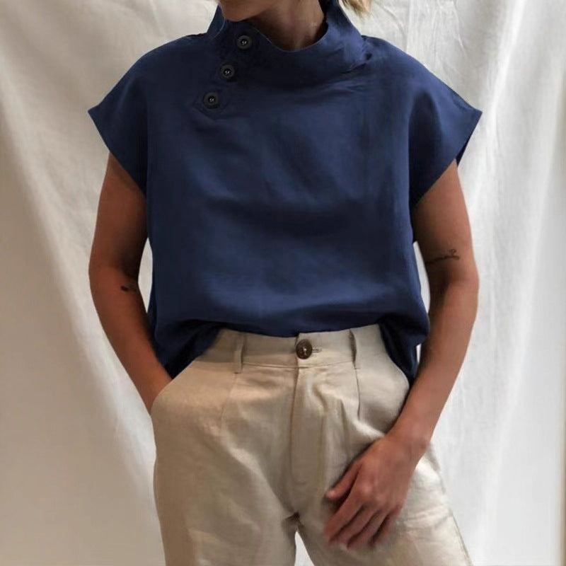 Damen moderne Bluse mit Stehkragen und eleganten Knopfdetails Echo Archiv