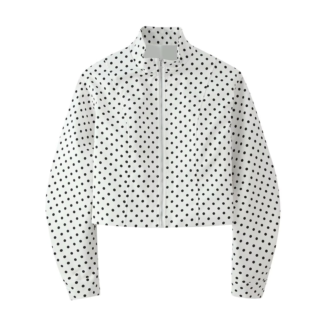 Damen Gepunktete Cropped-Übergangsjacke mit Stehkragen und Reißverschluss Echoarchiv