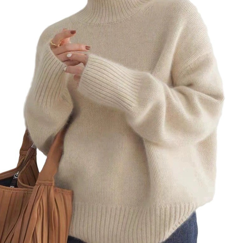 Damen Oversize Feinstrickpullover mit hohem Rollkragen und Seitenschlitzen – Mavelle