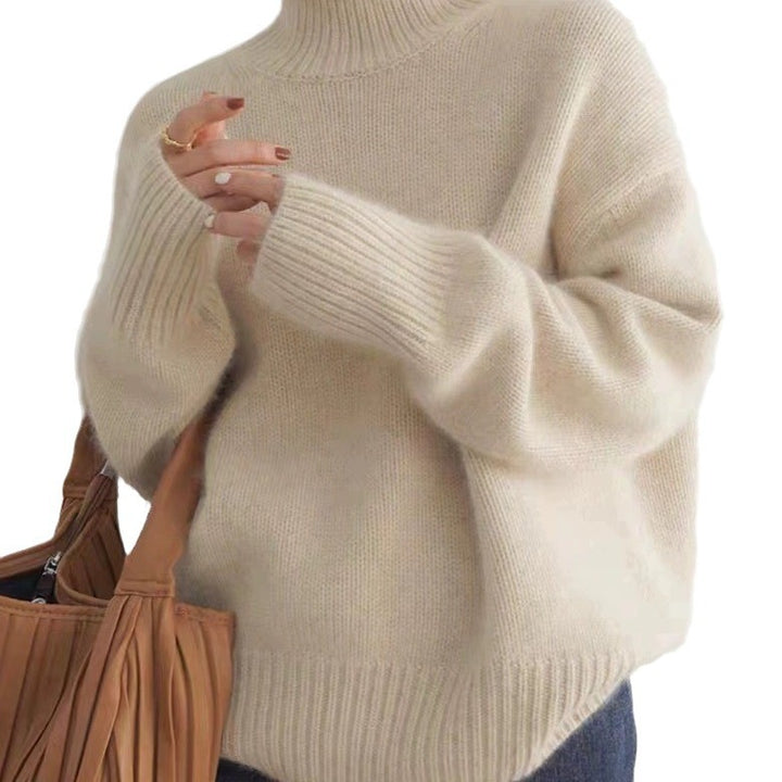 Damen Oversize Feinstrickpullover mit hohem Rollkragen und Seitenschlitzen – Mavelle
