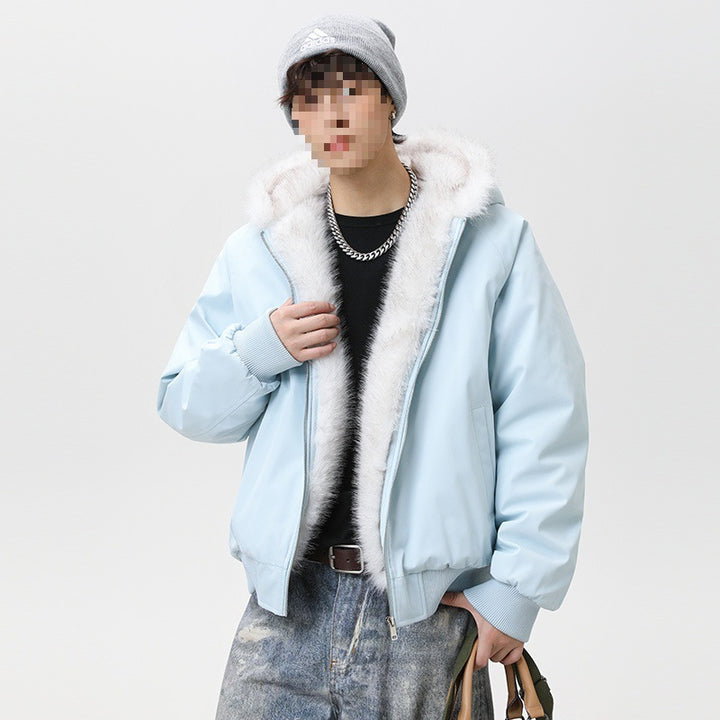 Herren Wattierte Kapuzen‑Bomberjacke im Oversize‑Look mit kontrastierendem Kunstfellfutter Echoarchiv