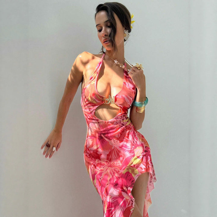 Damen Maxikleid mit elegantem Cut-Out-Design und floralen Akzenten Echo Archiv