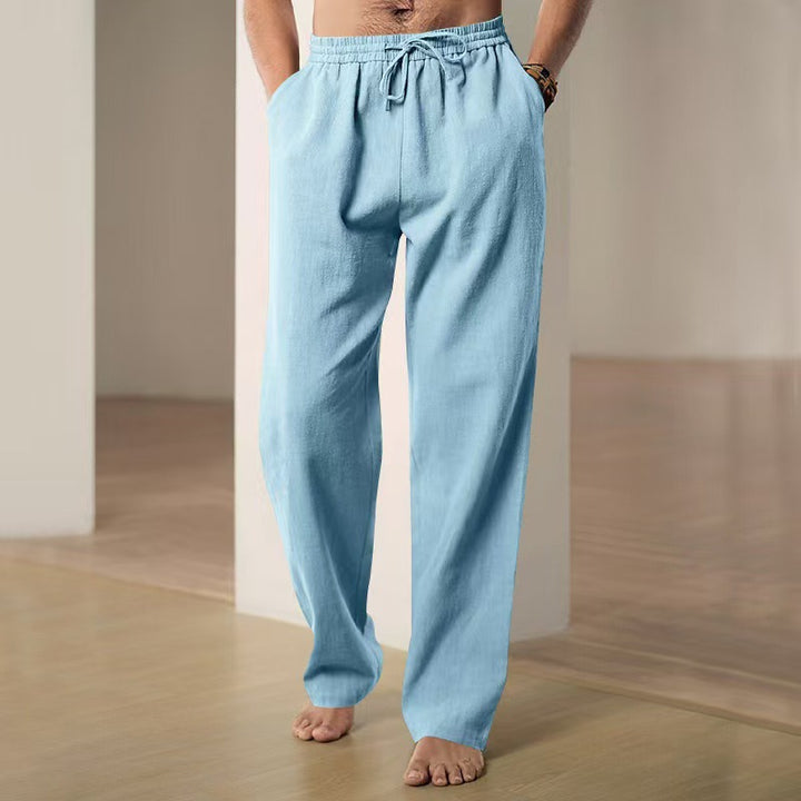 Herren lässige Leinenhose mit elastischem Bund und seitlichen Taschen Echoarchiv