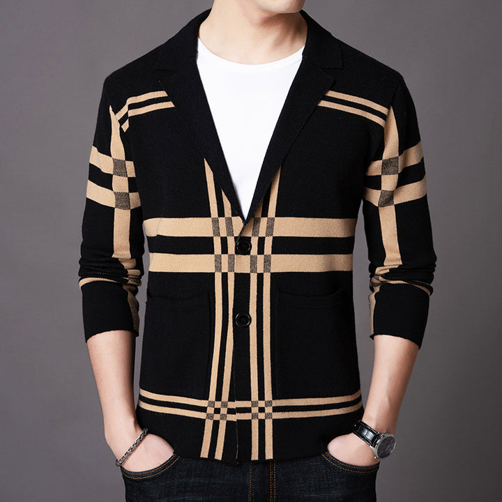 Herren eleganter Strickblazer mit modernem Karomuster Echoarchiv