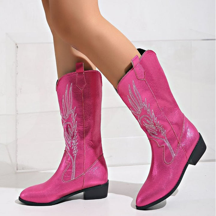 Damen nan Wildleder Westernstiefel mit spitzer Kappe und mittelhohem Blockabsatz Echo Archiv
