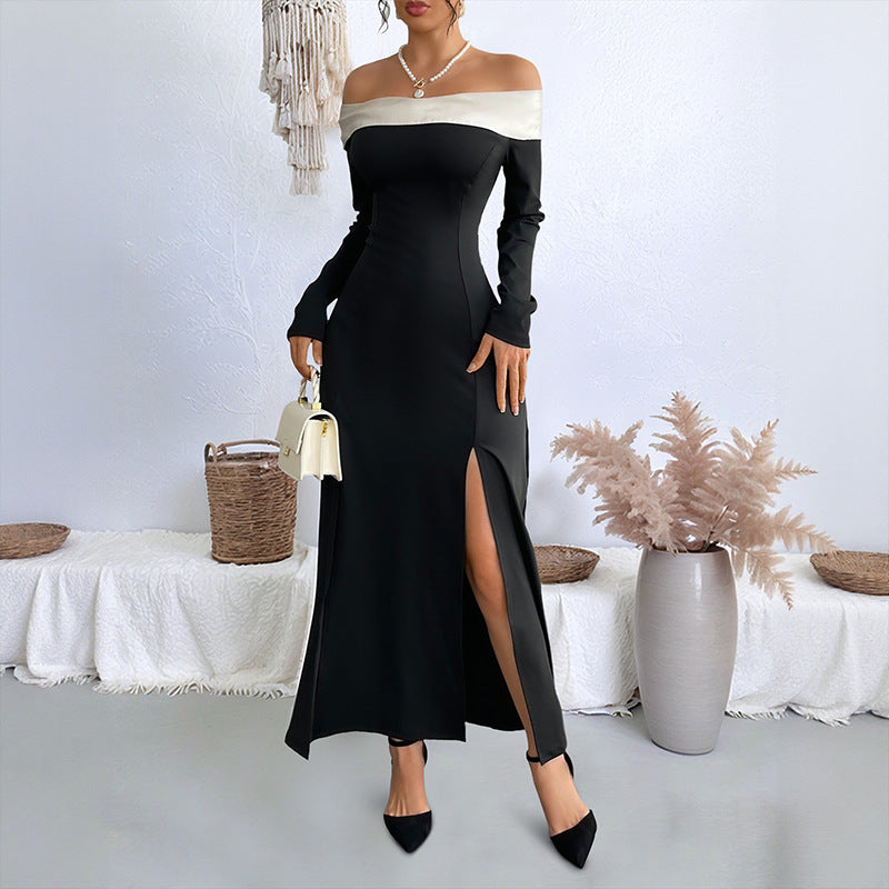Damen Elegantes Off-Shoulder Maxikleid mit Rüschen und Hohem Schlitz Echo Archiv
