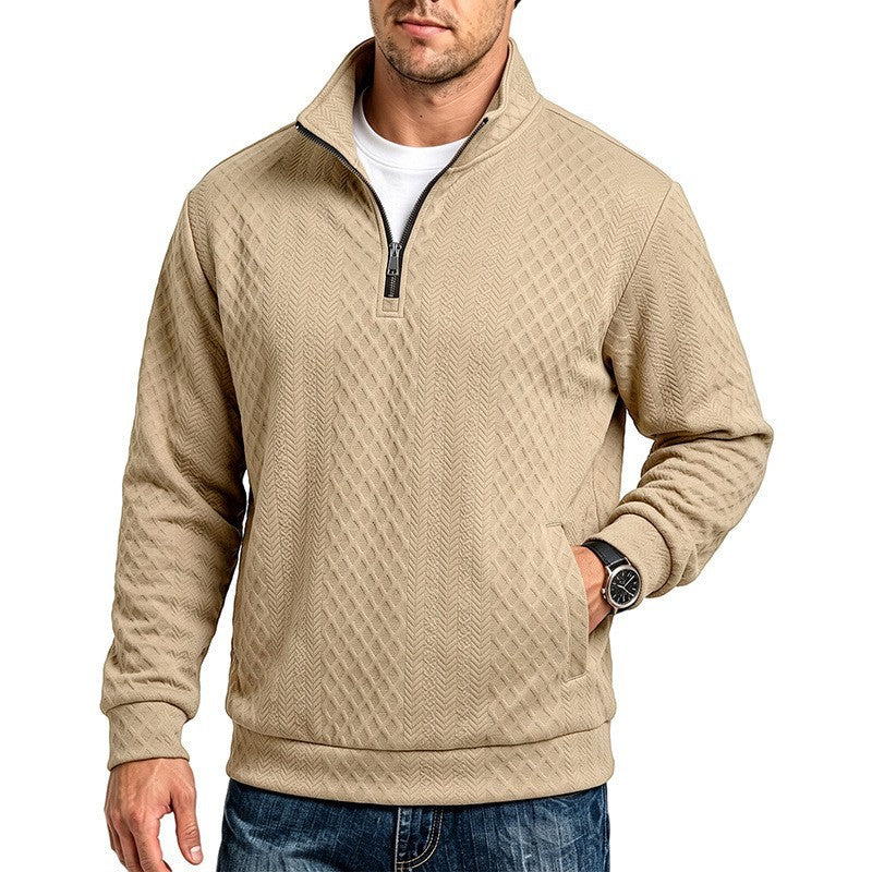 Herren Texturierter Halbzip-Pullover mit Stehkragen und Strukturmuster Echoarchiv