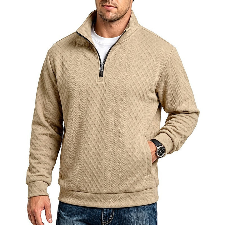 Herren Texturierter Halbzip-Pullover mit Stehkragen und Strukturmuster Echoarchiv