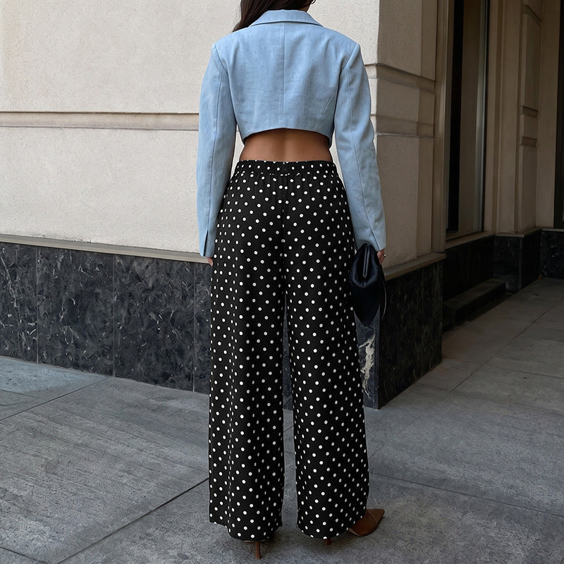 Damen High‑Waist Palazzo‑Hose mit weitem Bein und Polka‑Dot‑Print Echoarchiv